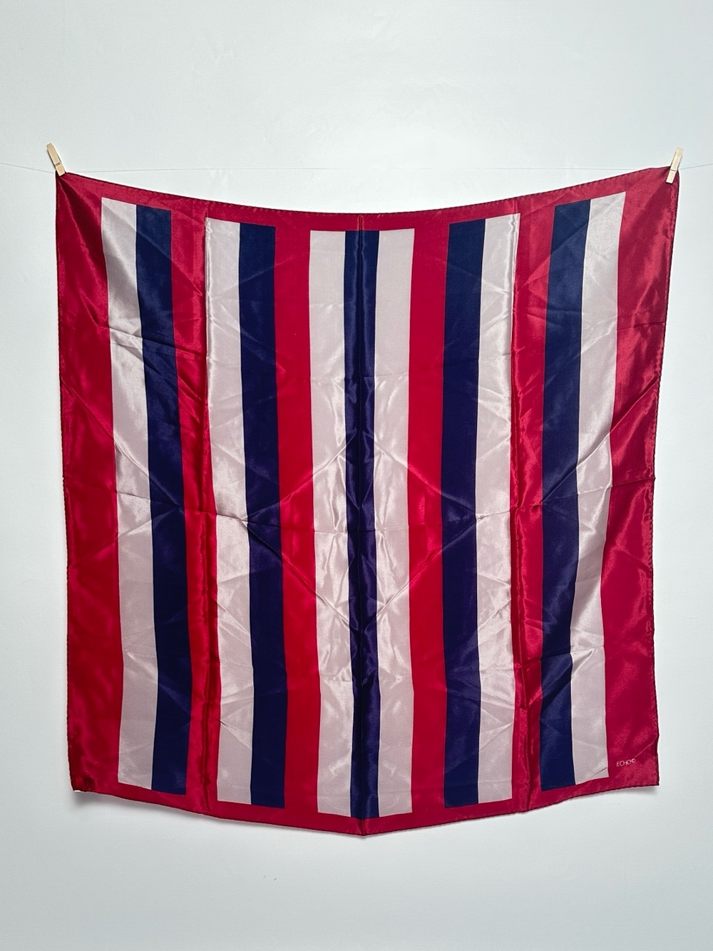 Echo Vintage 100% Silk Scarf Japan Burgundy, Navy, Silver Gray Stripes
